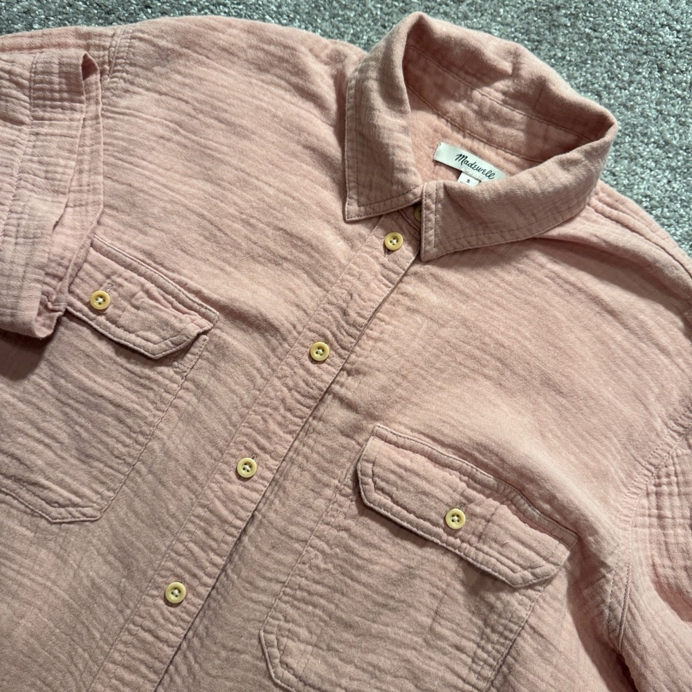 Madwell Shirt Women S Pink Solid Cotton Gauze Casual Coastal Boho Button Up